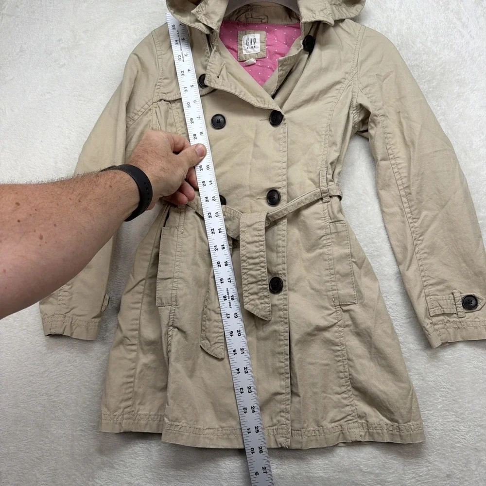 Gap Kids Hooded Trench Coat Girls M 8 Khaki Double Breasted Belted Jacket